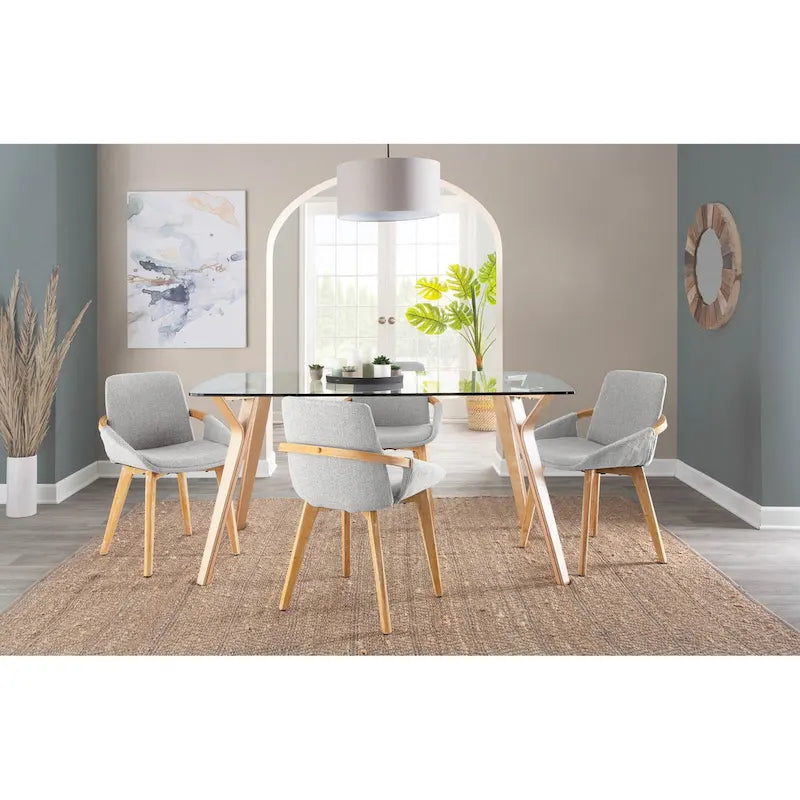 Mid-Century Upholstered Dining Chair with Natural Wood Arms and Legs