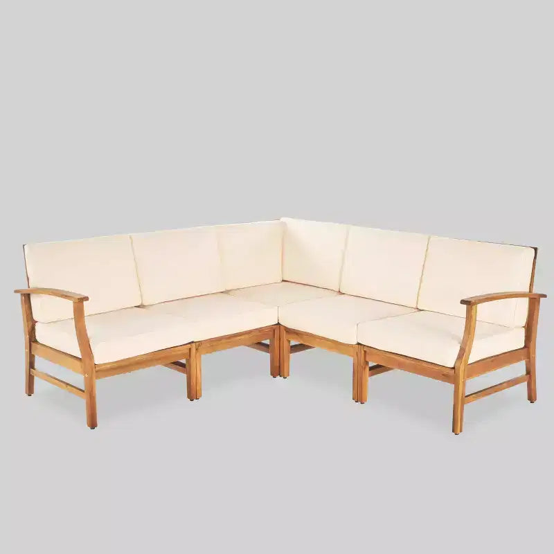 Perla 5pc Acacia Wood Sofa Set: Weather-Resistant Cushions, Christopher Knight Home