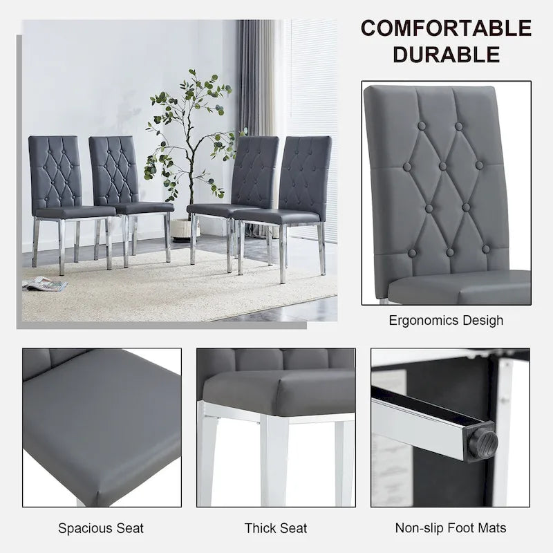 4 piece set of gray armless dining chairs brings a touch of elegance and mystery to the dining area with its deep gray tone