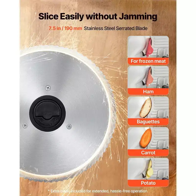 Electric Meat and Deli Food Slicer 7.5 Inch Stainless Steel Blade 200W Adjustable Thickness for Home Use