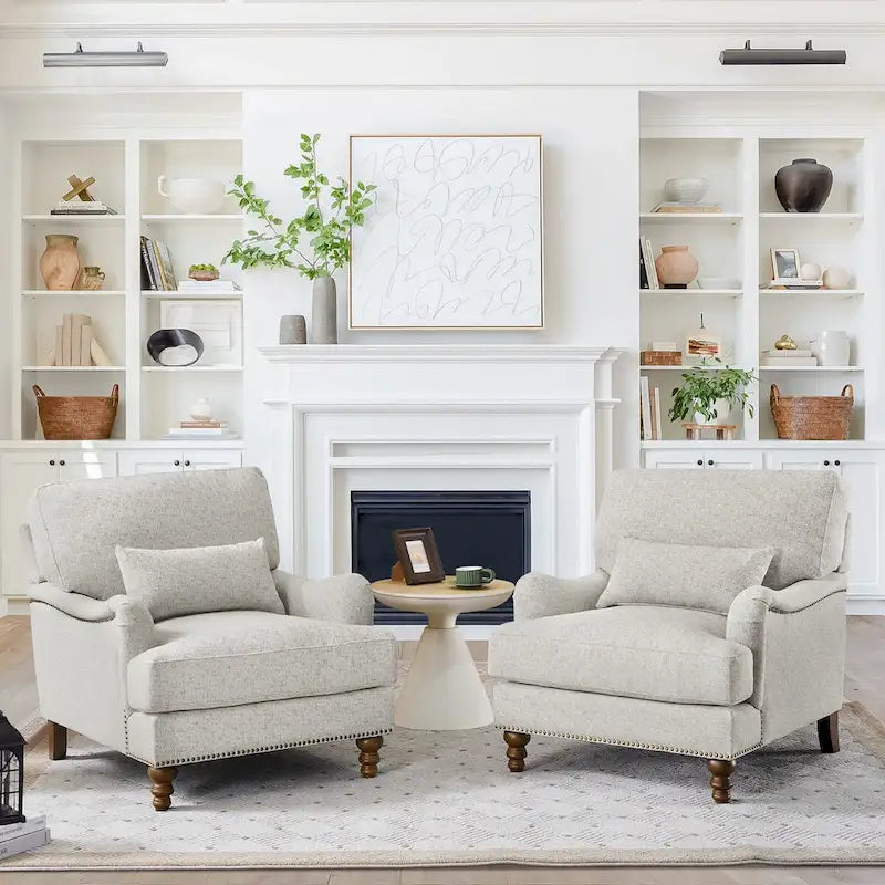 Modern Arm Accent Chair Upholstered with Solid Wood Frame and Lumbar Pillow