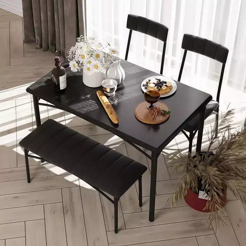 4-Piece Dining Set with Table, 2 Chairs & Bench, Retro Style Space-Saving Kitchen Table for Small Spaces, Kitchen, Apartments