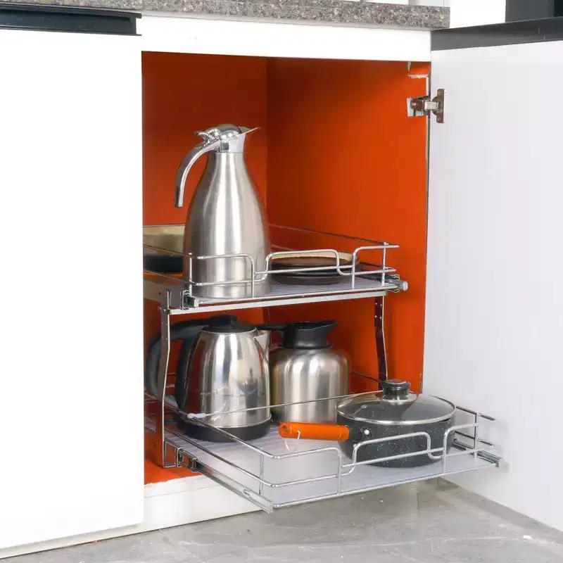 VIYET 2-Tier 20W21D Slide Out Cabinet Shelves, Heavy Duty Chrome Steel Pull Out Drawers, Under Sink/Kitchen/Bathroom