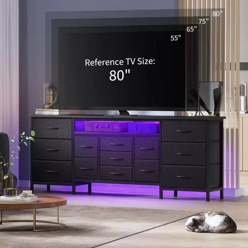 70 Inch TV Stand with 13 Drawers and LED Light for Bedroom & Living Room