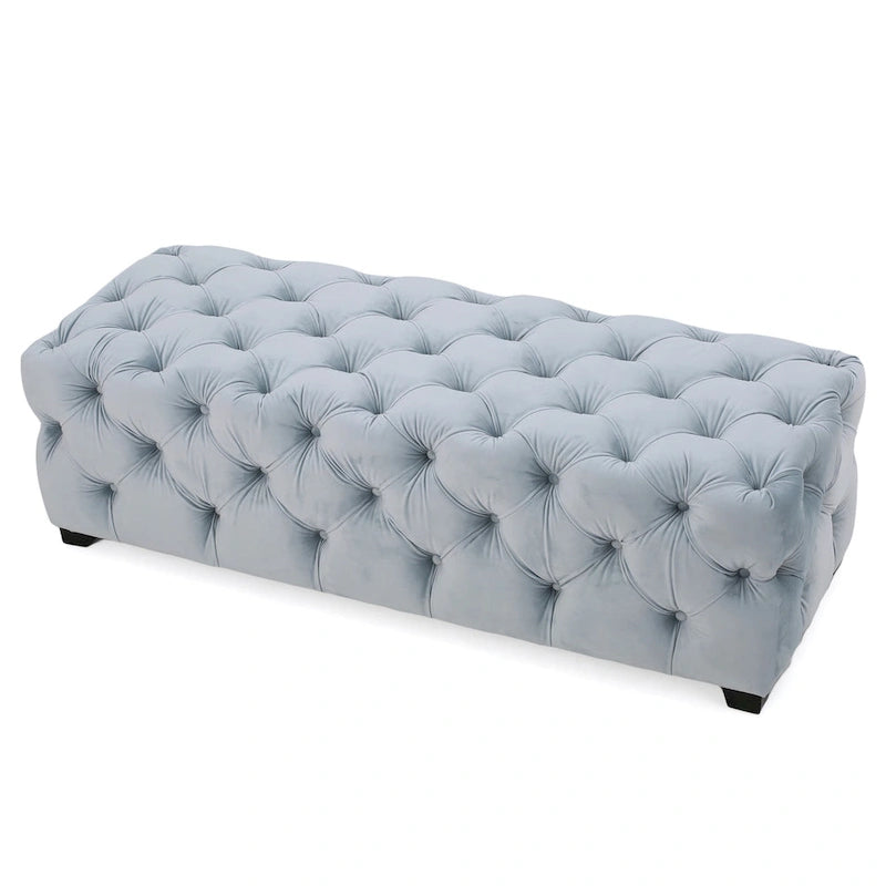 Tufted Velvet Ottoman Bench - Button Detail Upholstered Entryway Bench for Bedroom