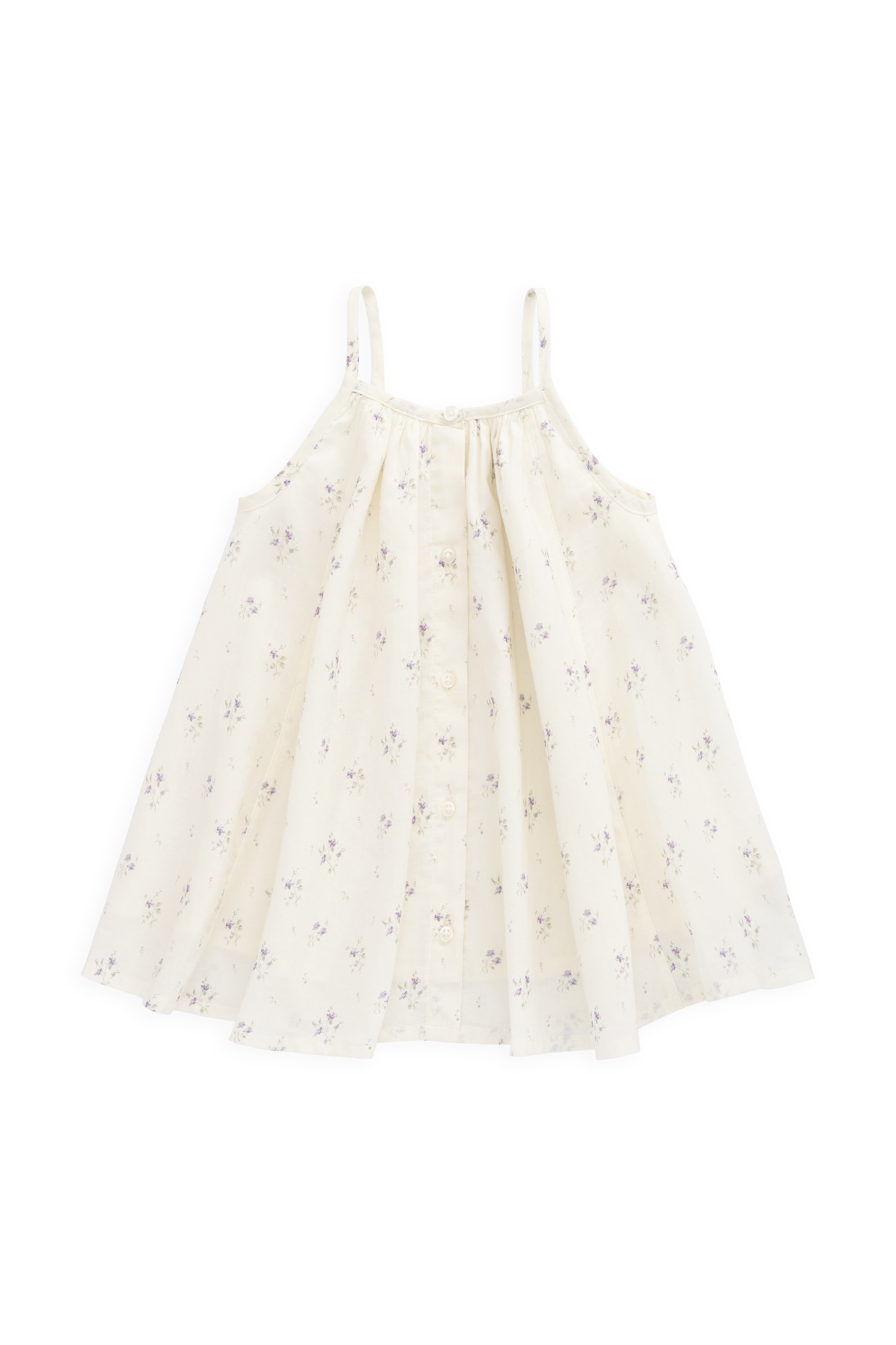 Garden Cream Jade & Lavender Floral Print Organic Cotton Dress with Fine Straps & Gathered Skirt for Girls Summer Outings (6M�C10Y)