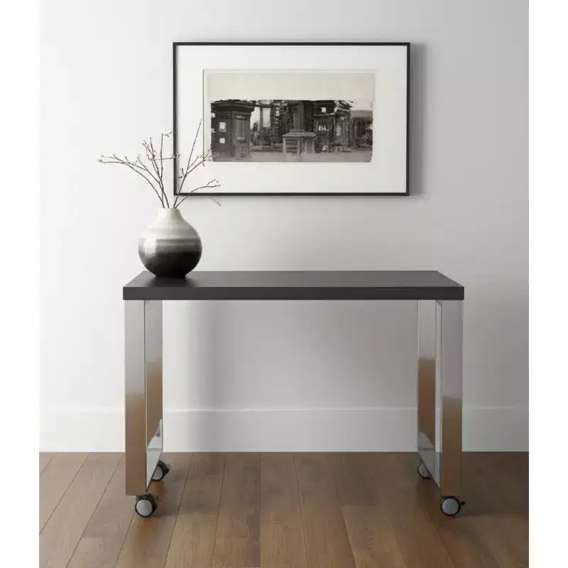 39 Gray and Silver Wood and Stainless Steel Rolling Sled Writing Desk