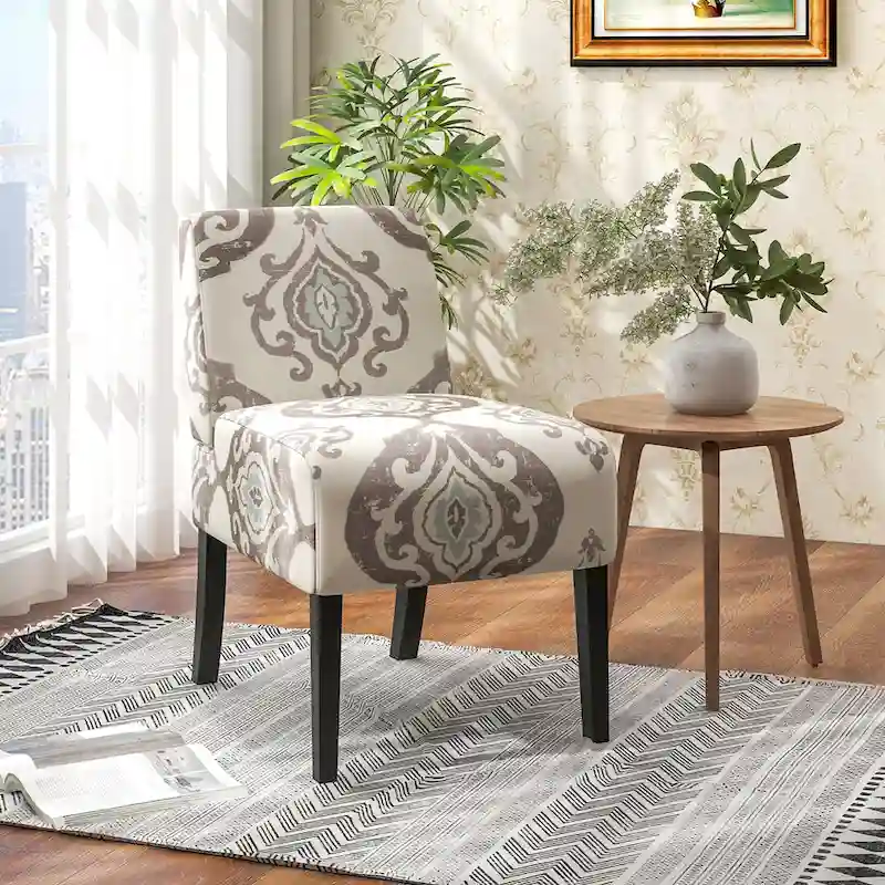 Armless Accent Vanity Chair with Rubber Wood Legs, Upholstered Seat, Modern Style for Bedroom or Office