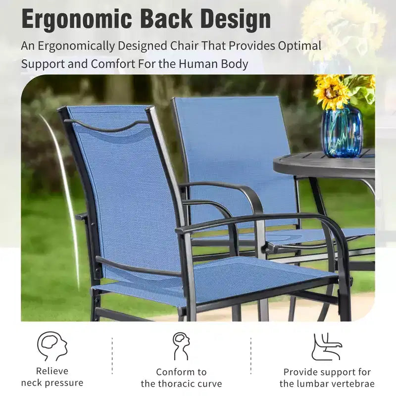 Captiva Designs 7pc Outdoor Patio Geometric Pattern Rectangular Steel Dining Table & Sling Fixed Chairs