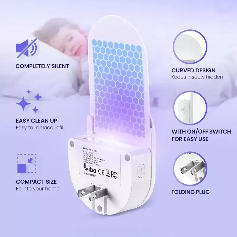LiBa Fly Trap Indoor Plug-in UV Insect Catcher with 3 Glue Card Refills for Home & Office