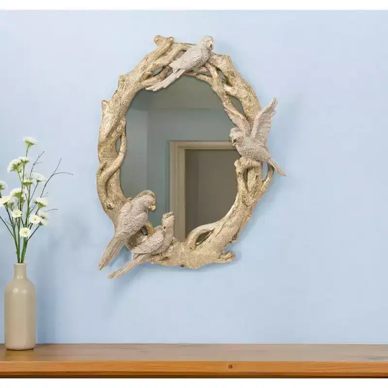HomeRoots 22 Gold Birds and Branches Resin Framed Accent Mirror