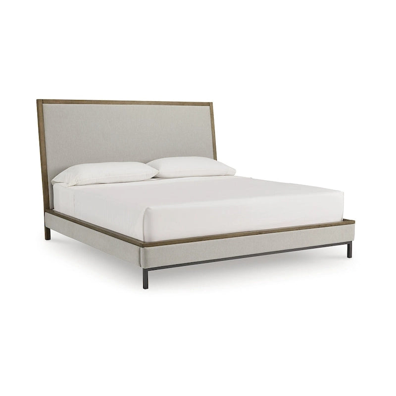 Beige/Light Brown Upholstered Platform Bed