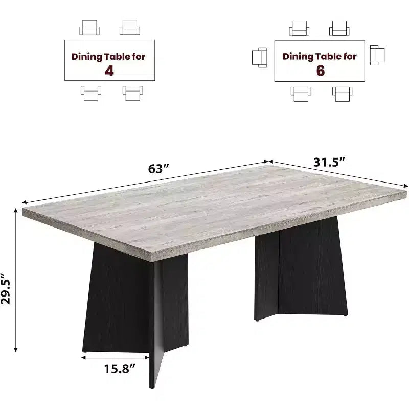 Dining Table for 6-8 People - 63 Modern Long Kitchen Table with Large Tabletop & Heavy Duty Pedestal Legs, Dinner Table for Kitchen