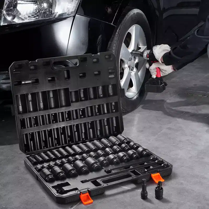 VEVOR 1/2 Drive Impact Socket Set, 43 Piece Deep & Shallow Socket Set SAE 3/8 to 1-1/2, 6 Point Cr-Mo Alloy Steel for Auto Repair, BLACK