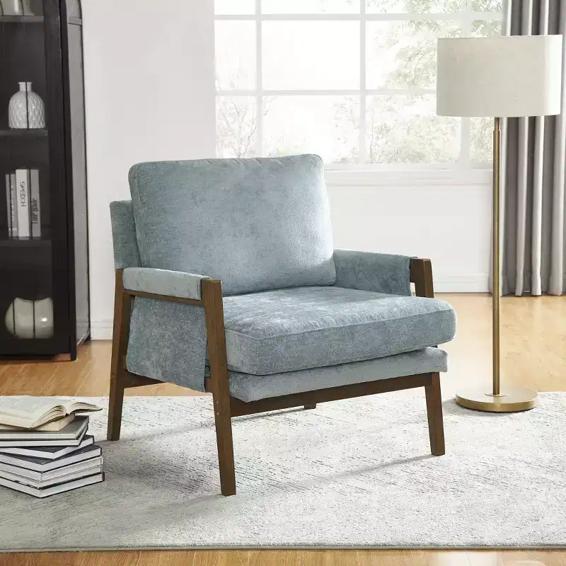 Modern Velvet Accent Chair, Mid-Century Upholstered Armchair with Rubber Wood Legs for Living Room, Reading Room, Bedroom