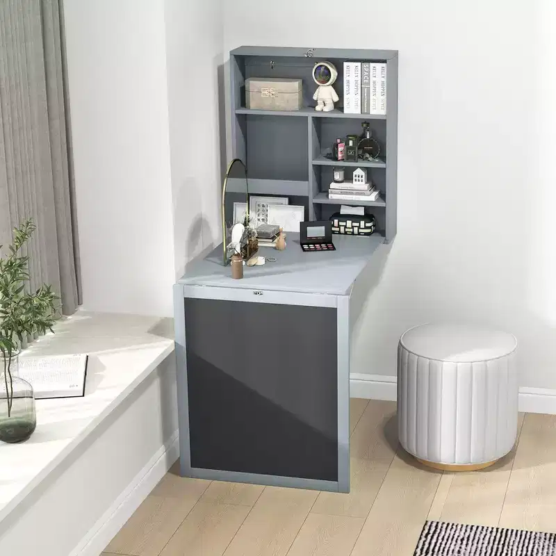 Costway Wall Mounted Table Fold Out Convertible Desk with A Blackboard/Chalkboard Black\Brown\White\Grey
