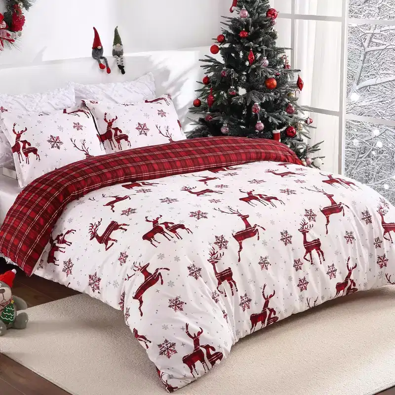 Christmas Duvet Cover, 3 Piece Reindeer Snowflakes Printed Bedding Set, Holiday Theme Soft Comforter Cover Set, Bedroom Decorative Bedding