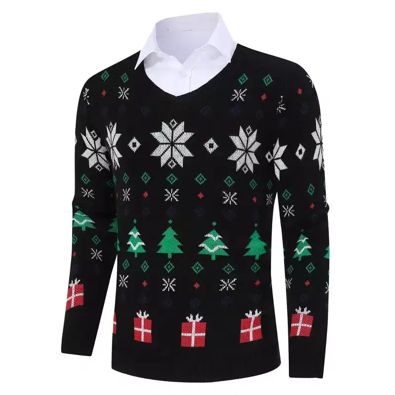 Men's Christmas Sweater Pullover Knitted Long Sleeve Ugly Soft Knitted Sweaters