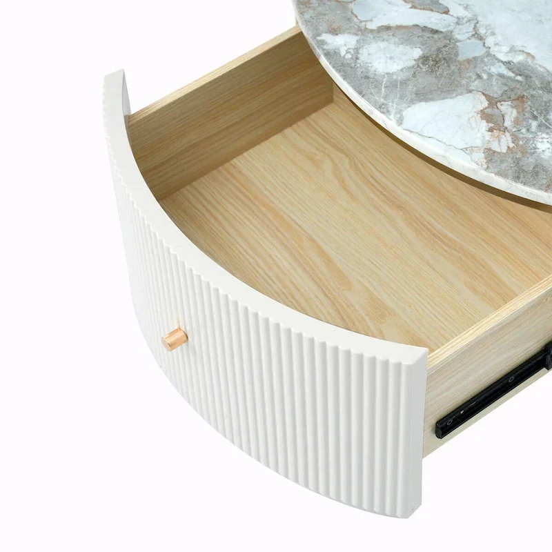 31.5 Modern Round Coffee Table with Large Drawer Storage