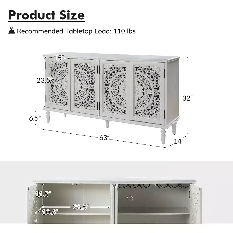 Emathides 63Wide Sideboard with Solid Wood Legs and Lighting |KARAT HOME