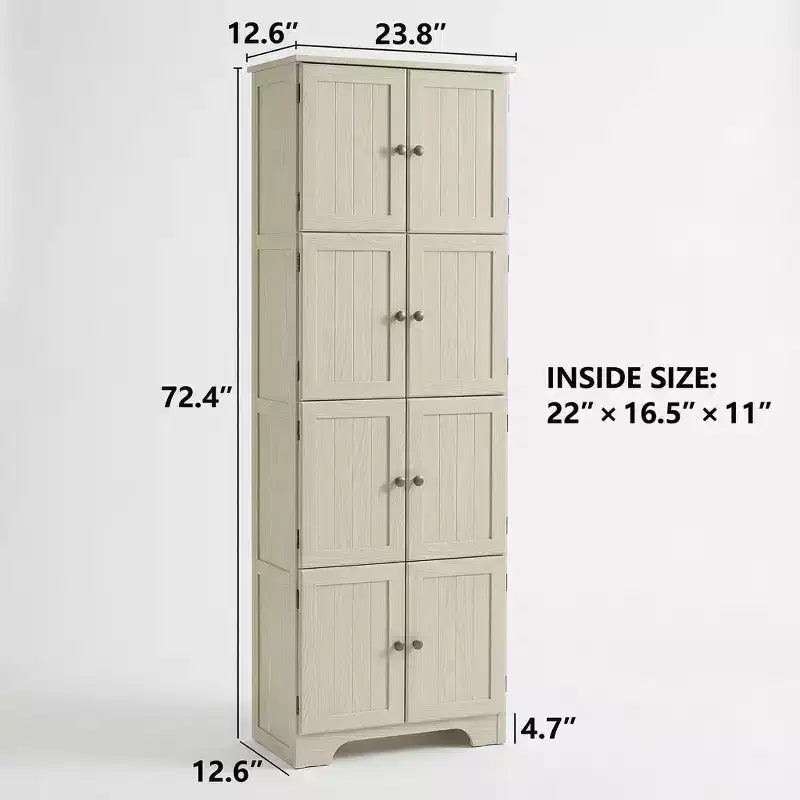 72.4 White Freestanding Tall Storage Cabinet �C 8 Doors & 4 Shelves