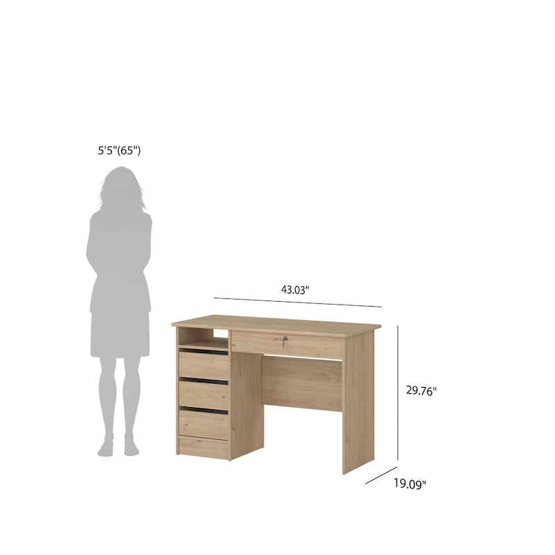 Home Office Writing Desk with 4 Drawers and Open Shelf