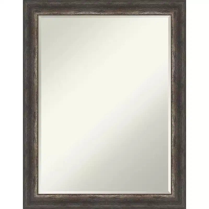 Bark Rustic Char Narrow Petite Bevel Bathroom Wall Mirror 27.5 x 21.5 in.