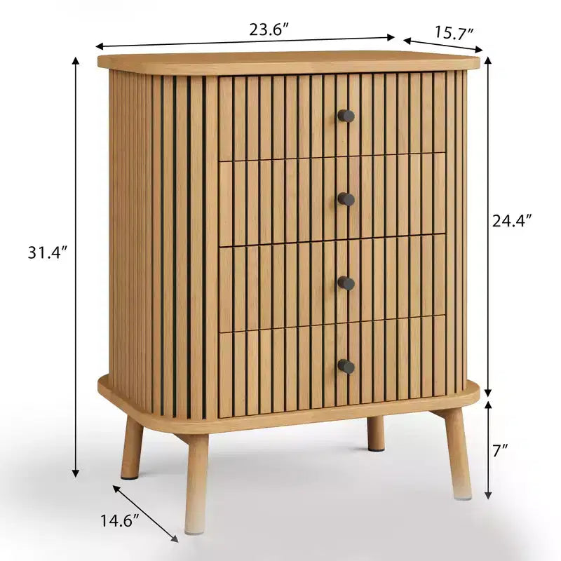 4 Drawer Dresser, Mid Century Modern Nightstand with Sliding Door Storage, Side Table, Chest of Drawers for Bedroom, Living Room, Hallway, Entryway