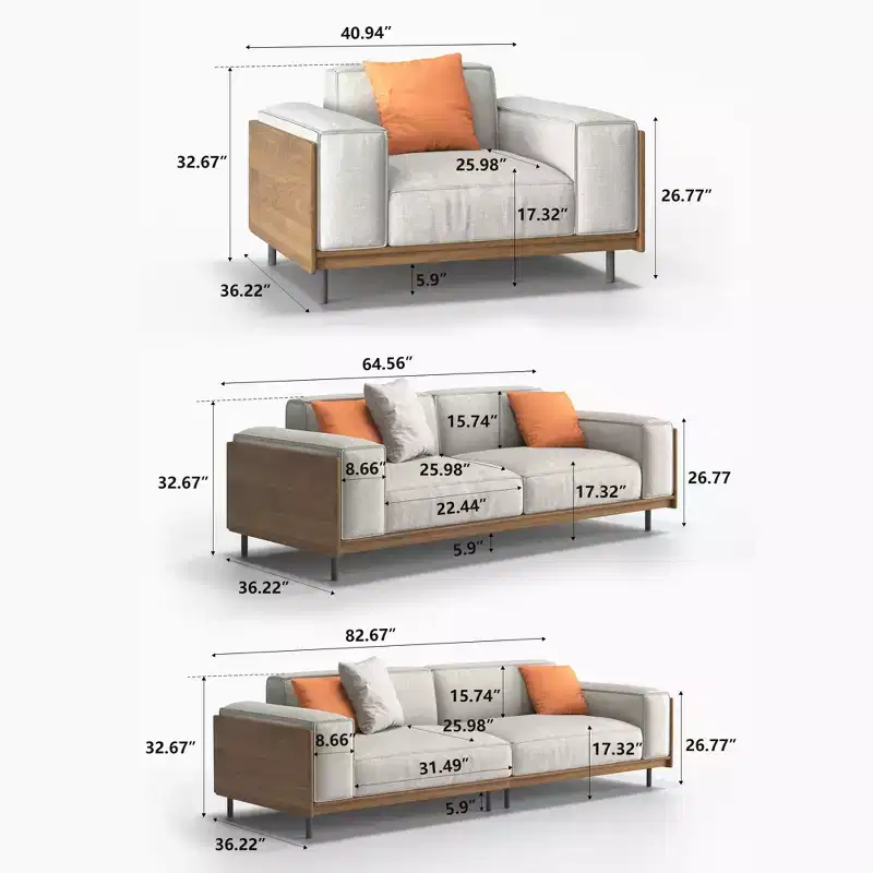 4-Piece Mid-Century Modern Living Room Set: Sofa, Loveseat, Lounge Chair & Expandable Storage Coffee Table (Washable Covers) Gaoyangjiaju