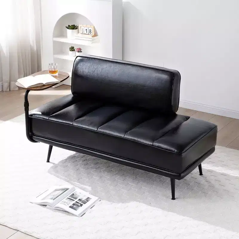 TUYOHW 55 Modern Bench Ottoman with Side 360Swivel Tray PU Upholstered End of Bed Bench with Backrest Entryway Bench for Living Room, Bedroom