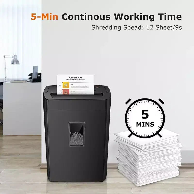 Bonsaii 12-Sheet Cross Cut 5.5 Gal Home & Office Heavy Duty Shredder for Paper, Credit Card, Mail, Staples, P-4 Security Level