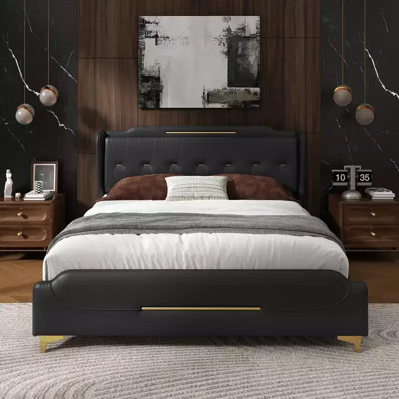 Christopher Knight Home King Modern Faux Leather Upholstered Bed with Wingback Headboar