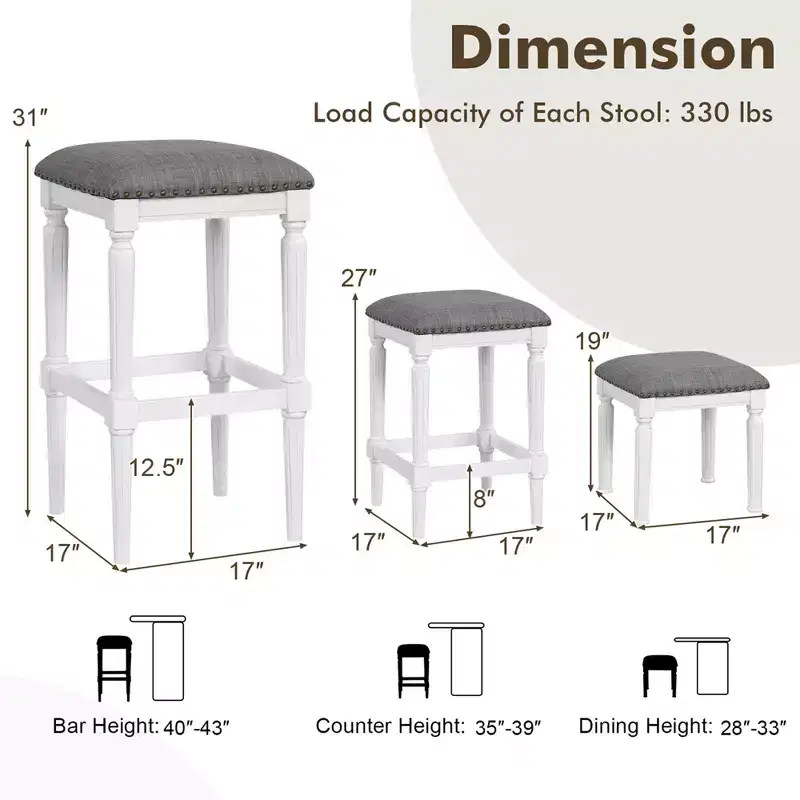 Costway 3 Heights Saddle Stool Set of 2 Square Kitchen Island Stool with Footrests