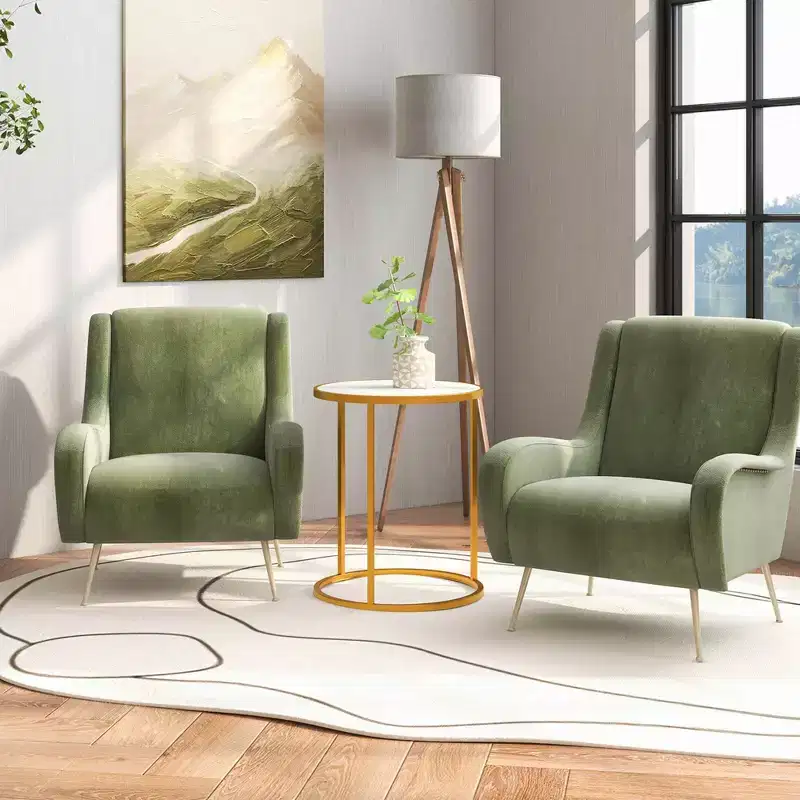 Costway 2PCS Marble Top Round Side Table 19.5x19.5 End Table w/Golden Metal Frame Gold