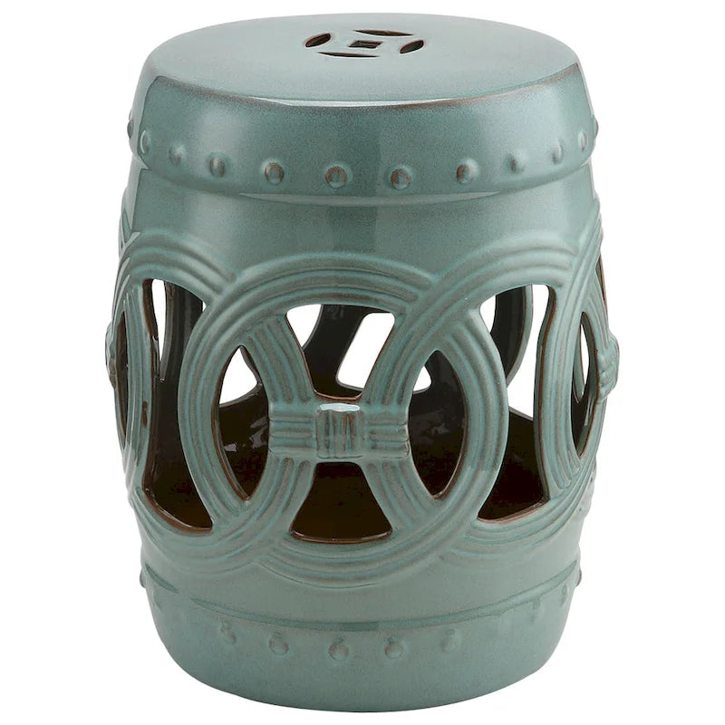Outsunny 14 Multi-Use Ceramic Garden Stool / Round Side Table / Foot Rest with Knotted Ring Design Antique-Blue Green