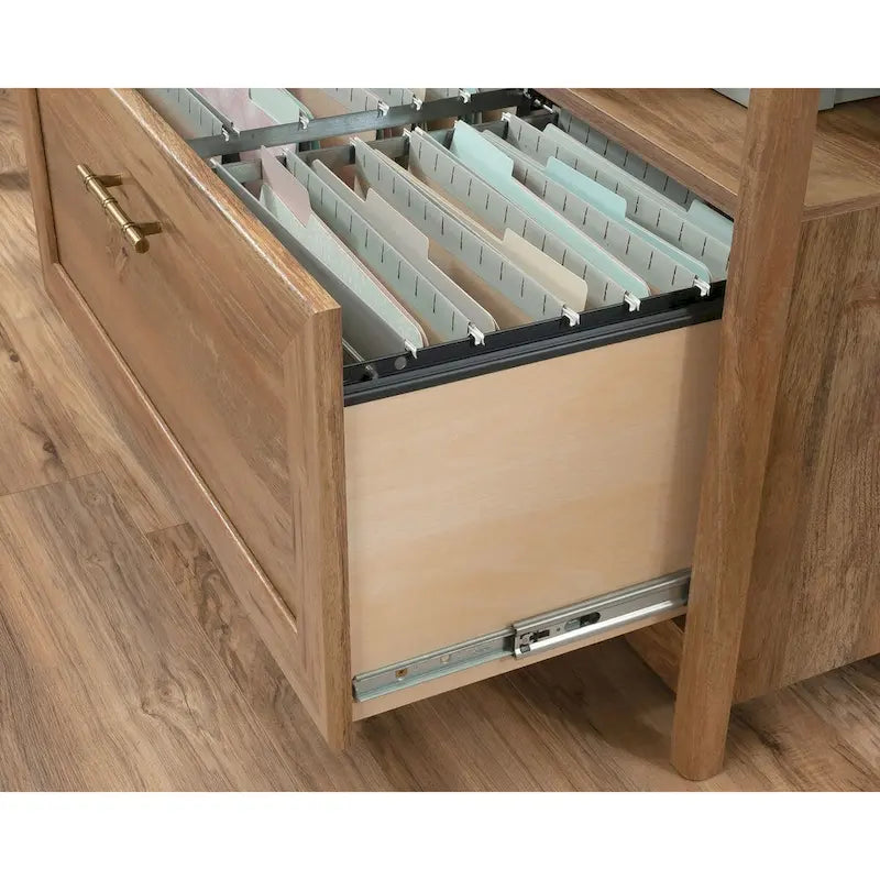 Lateral File Cabinet with Open Shelf and Herringbone Top