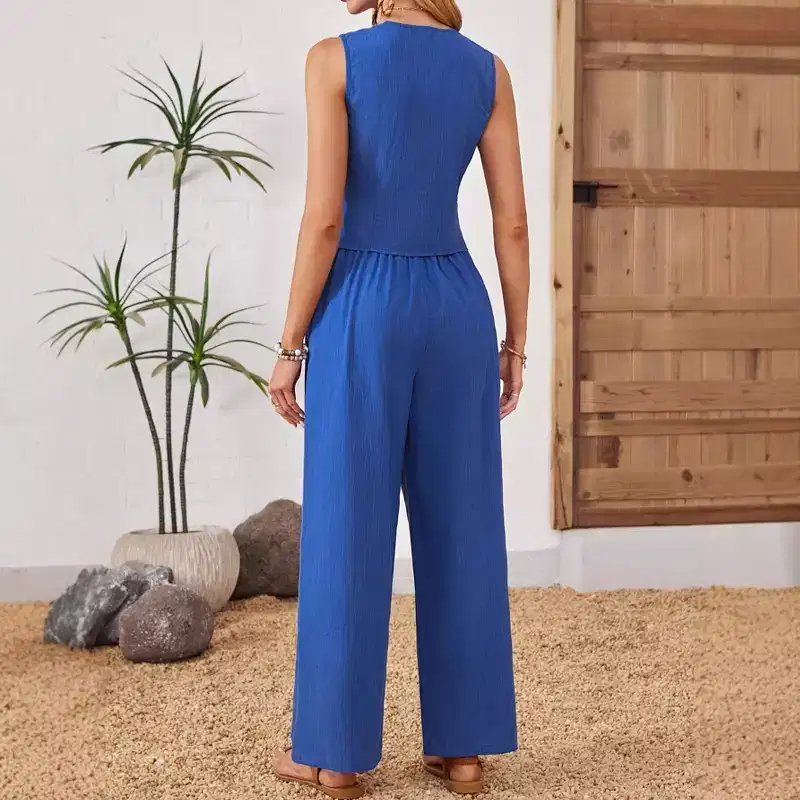 Women Two Piece SetsOutfits Lounge Sets Cap Sleeve Tops Wide Leg Crop Pants Vacation Travel Outfits