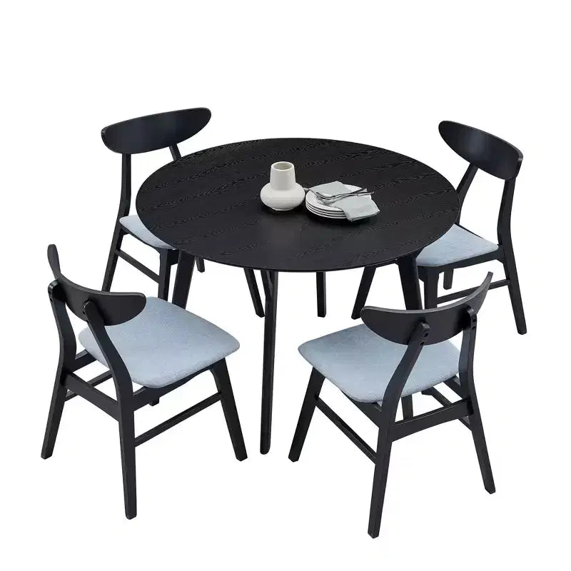 GDFStudio Lambert Modern Rubber Wood and Fabric Upholstered 5 Piece Round Dining Table Set