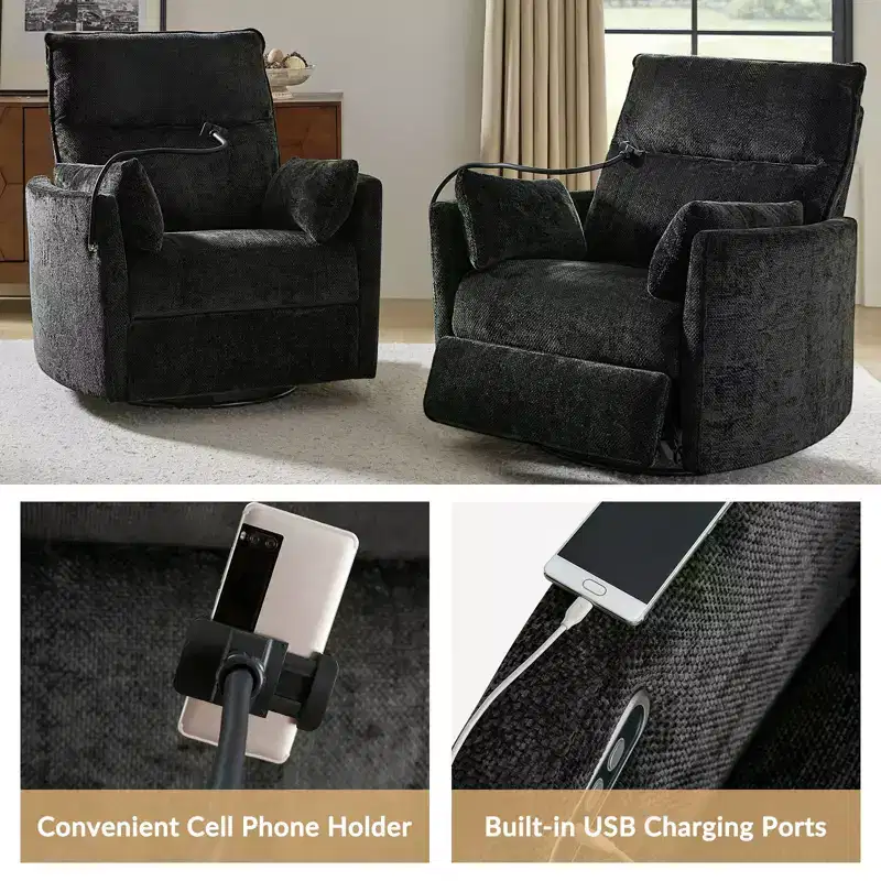 Julius 38 Power Rocking Swivel Nursery Recliner with USB Set of 2 | HULALA HOME