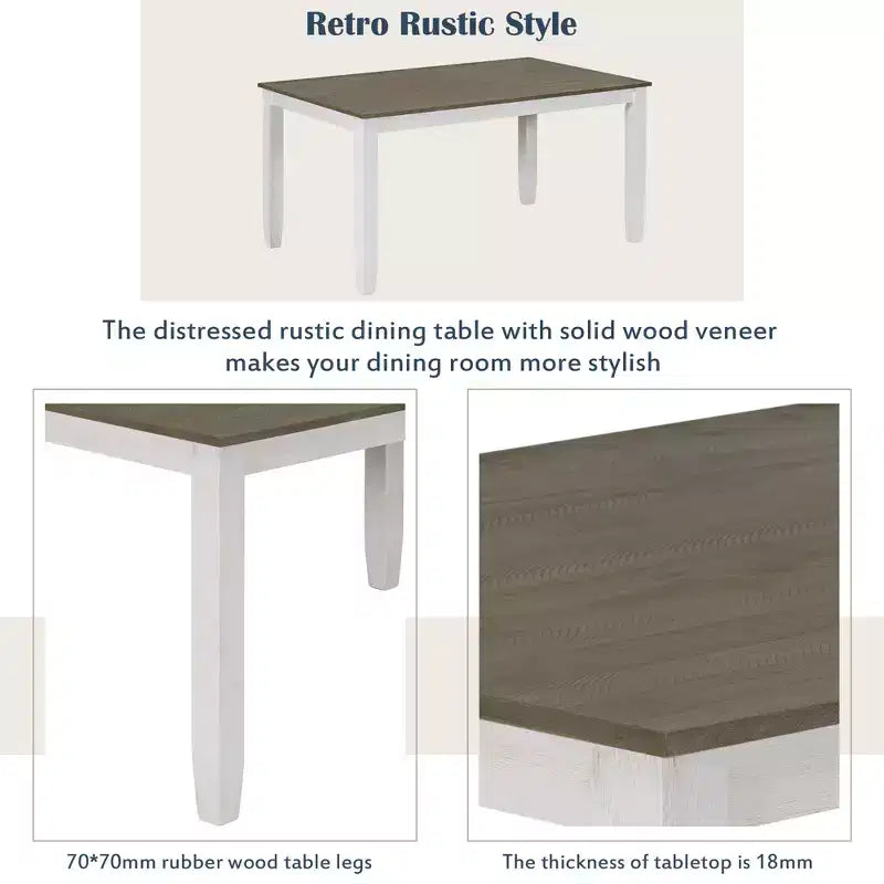 6 PCS Rustic Wood Dining Table Set, Rectangular Table with 4 Chairs & Bench-ModernLuxe