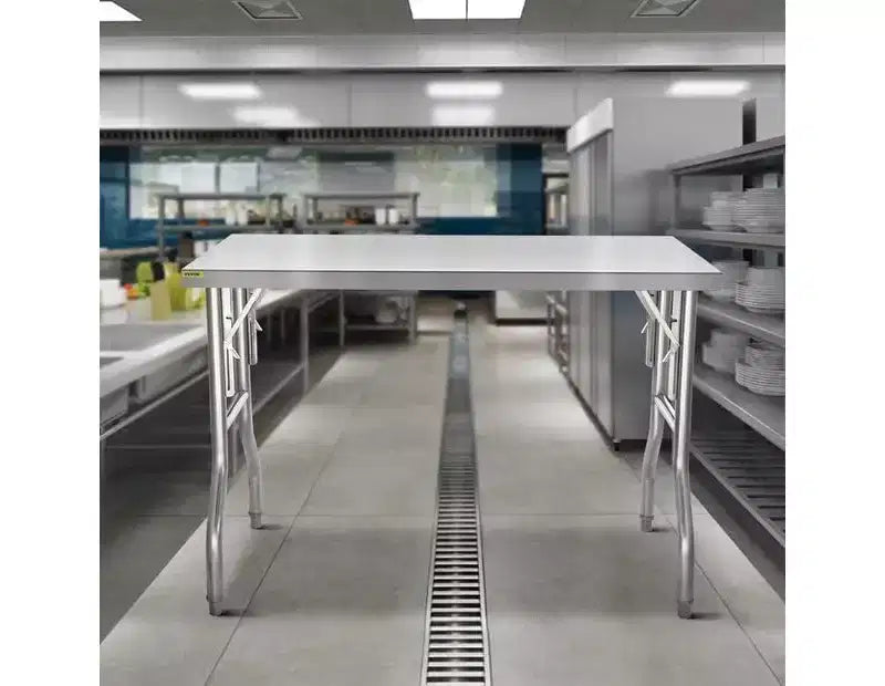 48  30 Inch Worktable with Undershelf - Heavy Duty Stainless Steel Folding Table with Adjusting Foot, Commercial Kitchen Food Prep Table