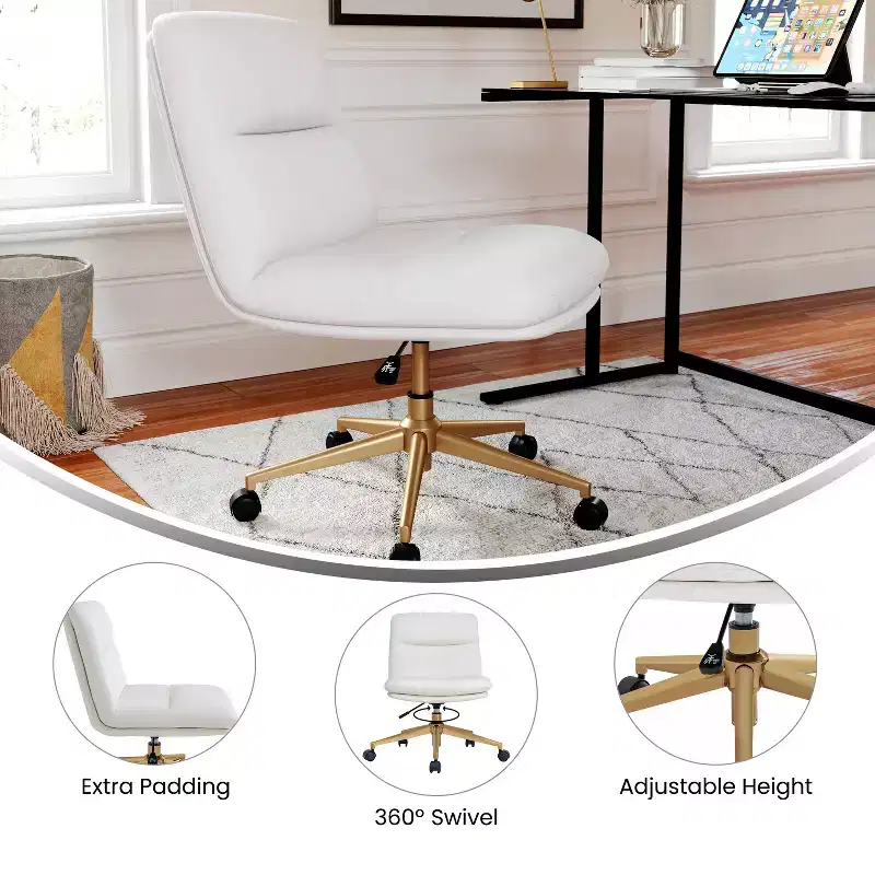 Emma and Oliver Mid-Back Armless Swivel Office Chair with Wheels, Padded Upholstered Back/Seat, Adjustable Height, and Sturdy Frame