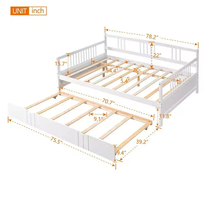 Luxystar Full Size Modern Wooden Daybed with Twin Size Trundle
