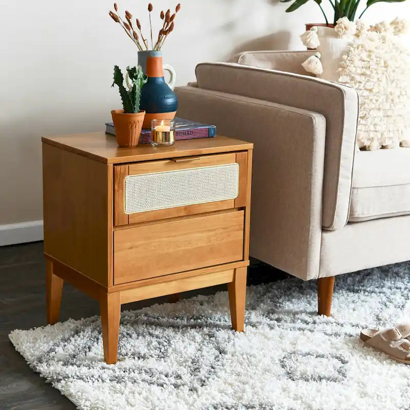 Solid Wood 2-Drawer Bedside Table