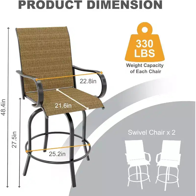 COZONY Outdoor Swivel Bar Stool Set of 2, All Weather High Back Armrest Patio Chairs for Deck Lawn Garden Backyard
