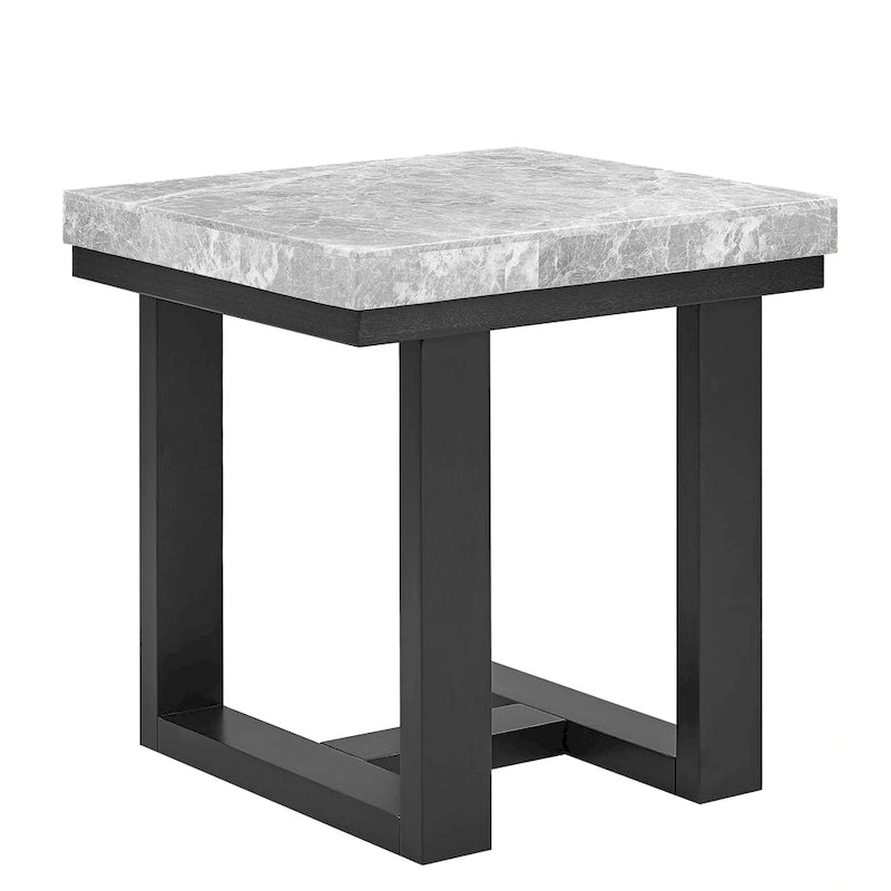 Gray Marble Top End Table with Espresso Wood Base