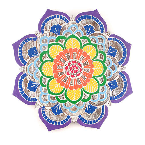 Chakra Mandala Wall Plaque, Carved Albesia Wood