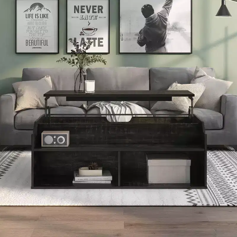 44 Hawkpoint Transitional Lift Top Coffee Table Reclaimed Black Oak - miBasics