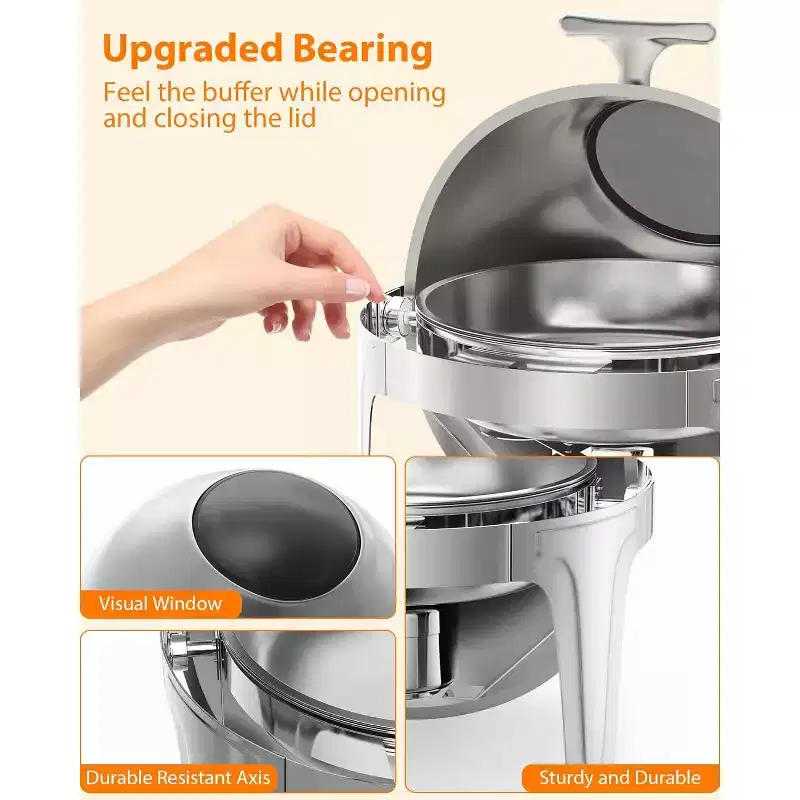 Roll Top Chafing Dish Buffet Set, 6.3 QT Round Chafing Dish for Buffet, Stainless Steel Food Warmer Chafer with Glass Window Full Size Food Pan