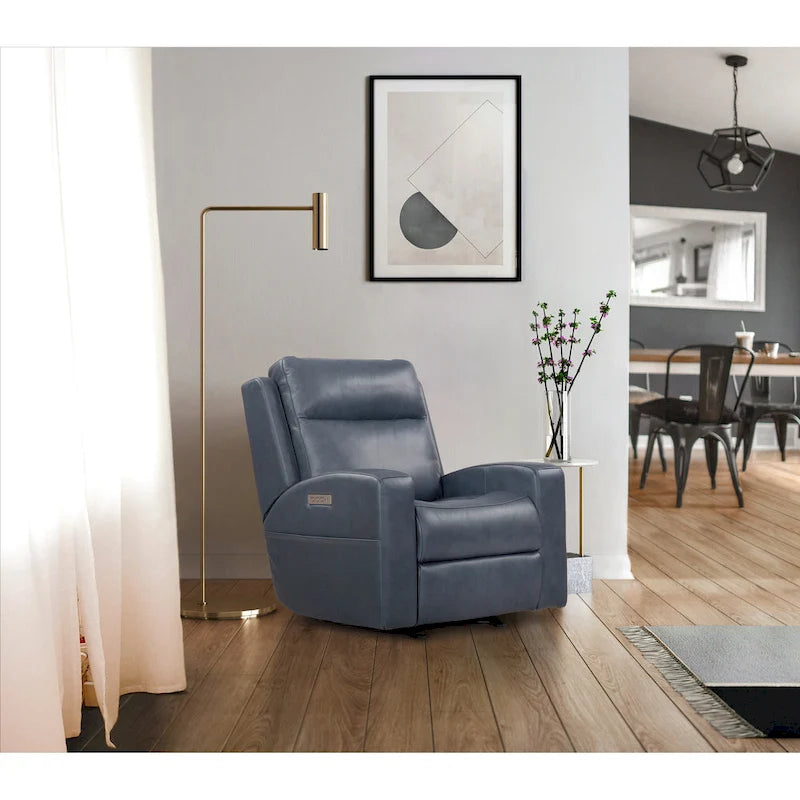 37 in. Top Grain Leather Power Glider Recliner with USB Charging and Adjustable Headrest
